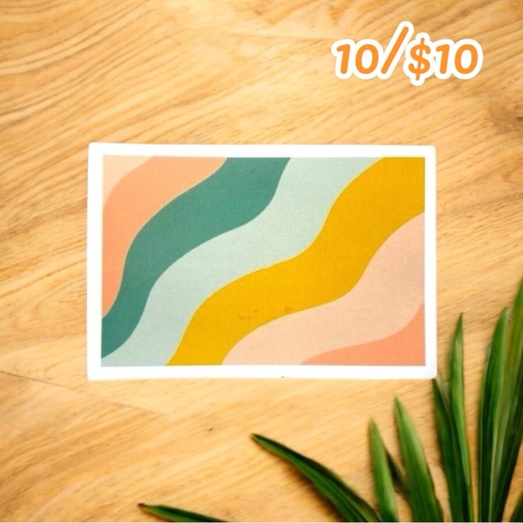 Retro Wavy Lines Sticker – Peach, Teal, Yellow, Cream (Approx. 2”) - Picture 1 of 1